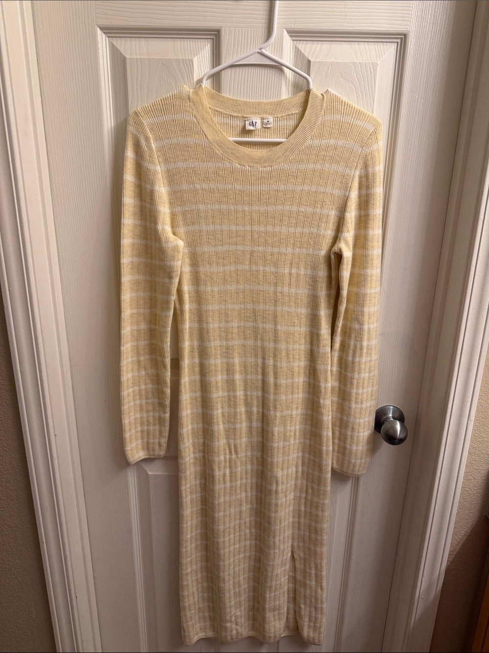 GAP Yellow and White Ribbed Long-Sleeve Knit Dress